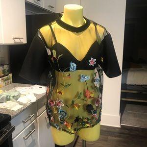 Colorful Flower Mesh Top